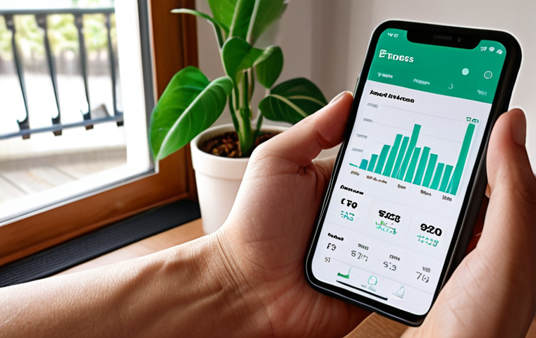 **
A person calmly using a personal finance app on their phone, analyzing income and expenses. A graph showing income versus expenses is visible on the screen. In the background, a serene home environment with a potted plant, suggesting a peaceful atmosphere achieved through financial awareness. The image should convey a sense of control and understanding of personal finances.
**